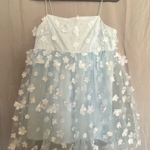 Floral Embellished Blue Dress